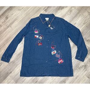 Purse Embroidered Bobbie‎ Brooks Jean Button Up Long Sleeve, XL. NWT